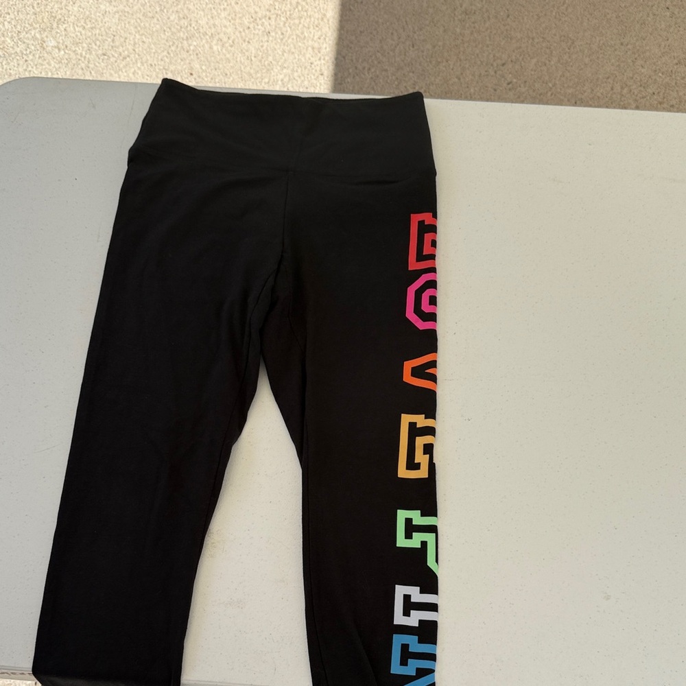 PINK Victoria's Secret Black Leggings with Multicolor Letter Design